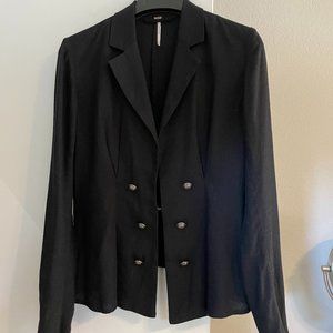 Free people black linen blend blazer with cinched waist size XS